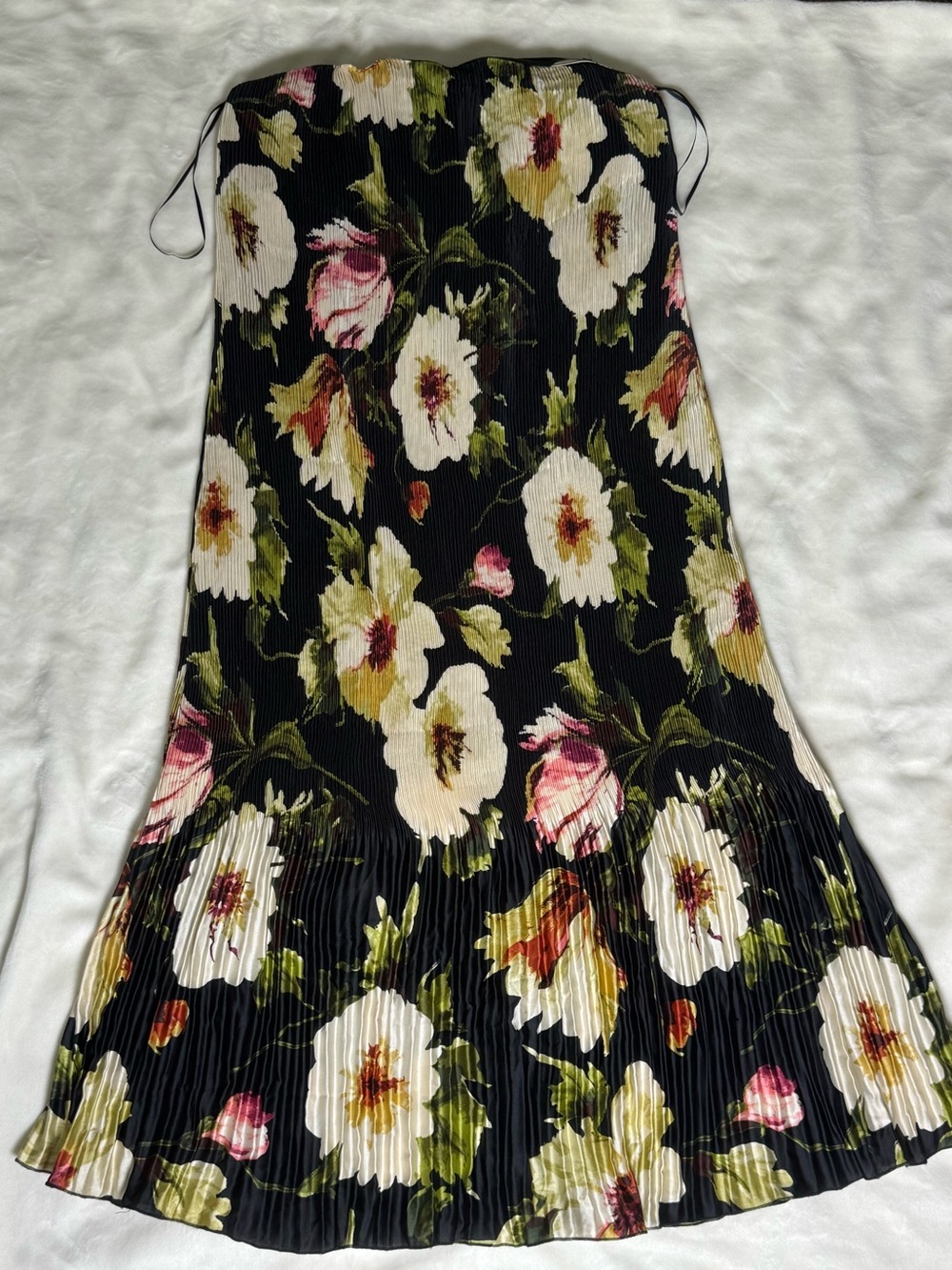 Abercrombie & Fitch Black Strapless Midi Dress with White and Pink Floral Print